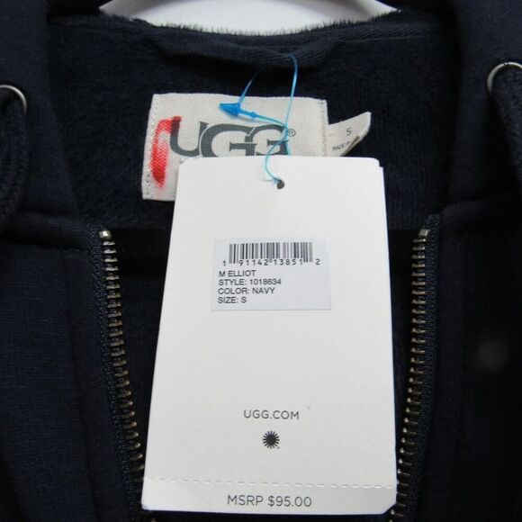 UGG Men Small Elliot Navy Blue Fleece Lined Full Zip Hooded Jacket - Picture 2 of 4